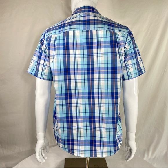 George Men’s Light Blue Plaid Short Sleeve Button Down - Picture 3 of 7